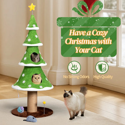 59in Large Tall Christmas Tree Cat Tower with 2 Cat Condos & Scratching Post - view 2