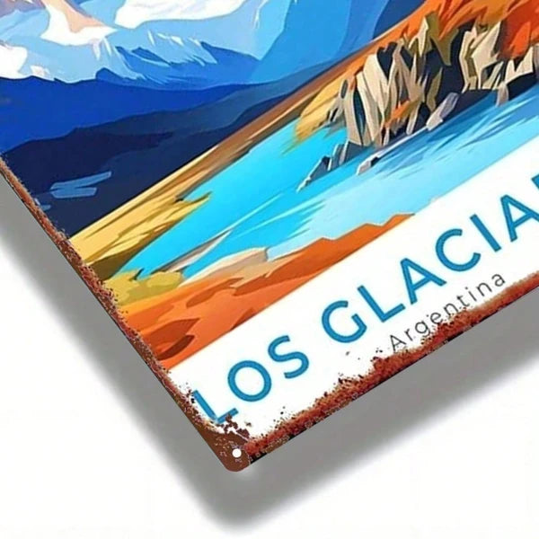 1pc Vintage Metal Sign Argentina Los Glaciares Snow Mountain Lake View - view 5