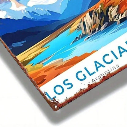 1pc Vintage Metal Sign Argentina Los Glaciares Snow Mountain Lake View - view 5