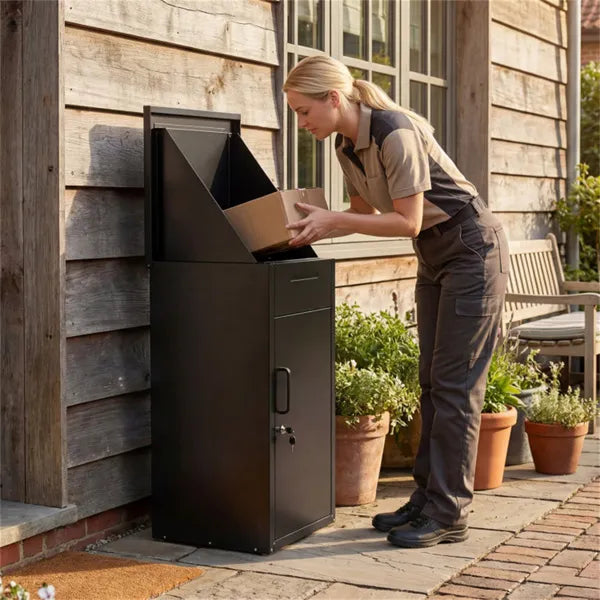 2-in-1 Lockable Mailbox & Package Delivery Box, Galvanized Steel For Outdoor Use (Black) - view 2