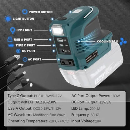 180W 18V LXT Battery Voltage Converter (Inverter) With USB LED Power Bank, Compatible With Makita 18V LXT Battery - view 4