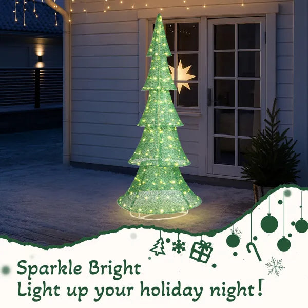 6FT Lighted Christmas Tree Yard Decorations, Pre-lit Pull Up Christmas Tree With 200 LED Warm White Lights For Xmas - view 2