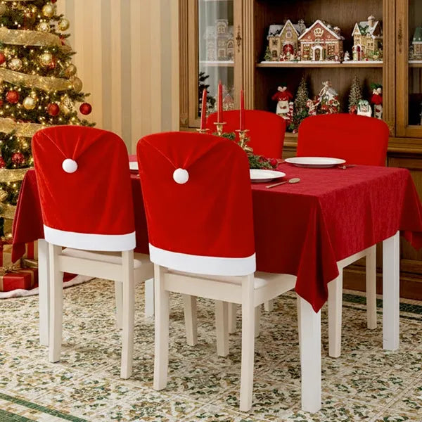 Christmas Chair Covers,Red And White Santa Claus Hat Chair Back Cover Christmas Chair Slipcovers For Xmas Kitchen - view 5
