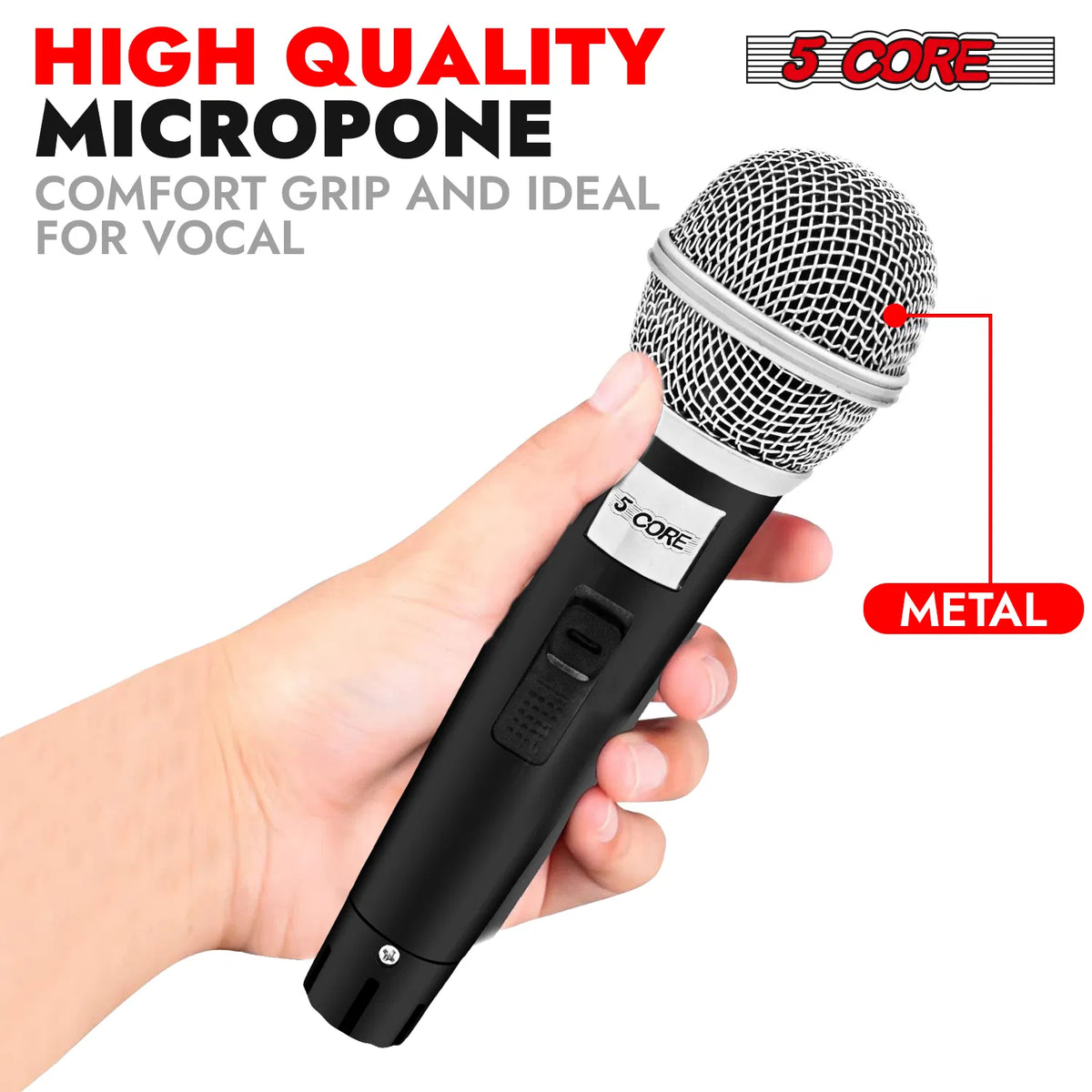 5 CORE Microphone Dynamic Vocal Handheld Mic Cardioid Unidirectional Microfono w On Off Switch + XLR Audio Cable - view 7