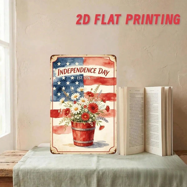 Independence Day 1776 Floral Metal Tin Sign, Inch Patriotic Iron Wall Art, Flag Decor With Pre-Drilled Holes Fo IkTok - view 4