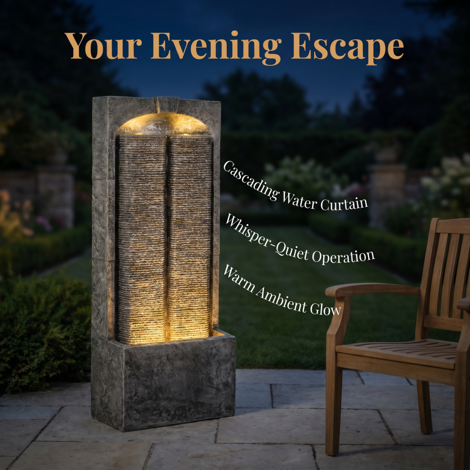 Outdoor Water Fountain Cascading LED Lights 39inch H, Resin Fiberglass With Quiet Pump - view 5