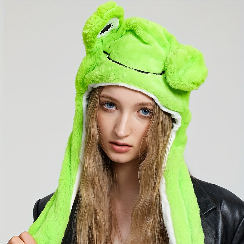 Cute Animal Moving Ear Hat Cute Panda Dog Frog Puppy Plush Hats Halloween Cosplay Party Earflap Hat For Women - view 4