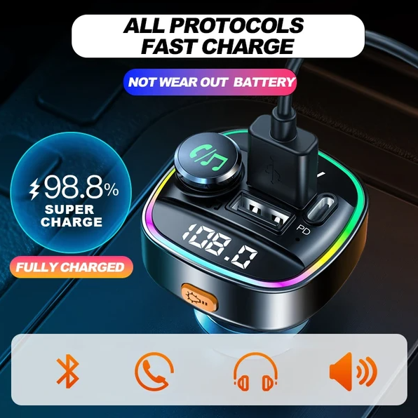 Bluetooth 5.0 Car Wireless FM Transmitter Adapter USB PD Charger AUX Hands-Free - view 5