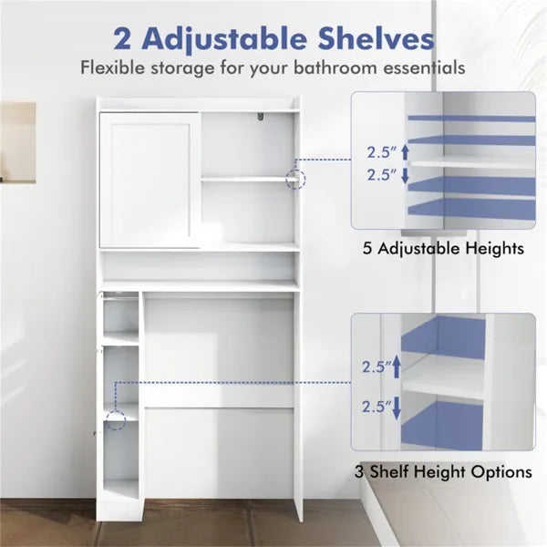 Over-The-Toilet Storage Cabinet White- 1 Top Shelf 2 Enclosed Cabinets Toilet Paper Holder