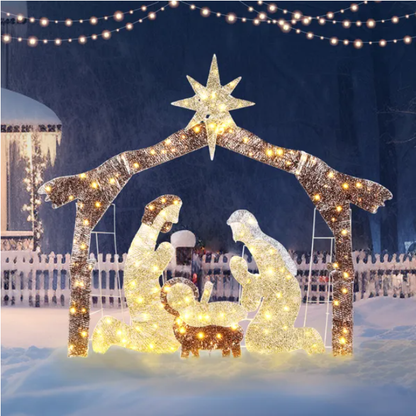 6ft Brown Roof 190LED Lights Nativity Scene Garden Jesus Decoration - view 6