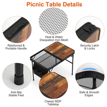 35.43x23.62x26in Foldable Camping Table Collapsible Picnic Aluminum Alloy Grill Stand 66LBS Max Load Height Adjustable - view 3
