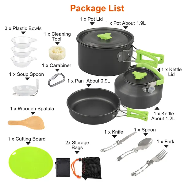 16Pcs Camping Cooking Ware Set Camping Stove Cookware Kit - view 4