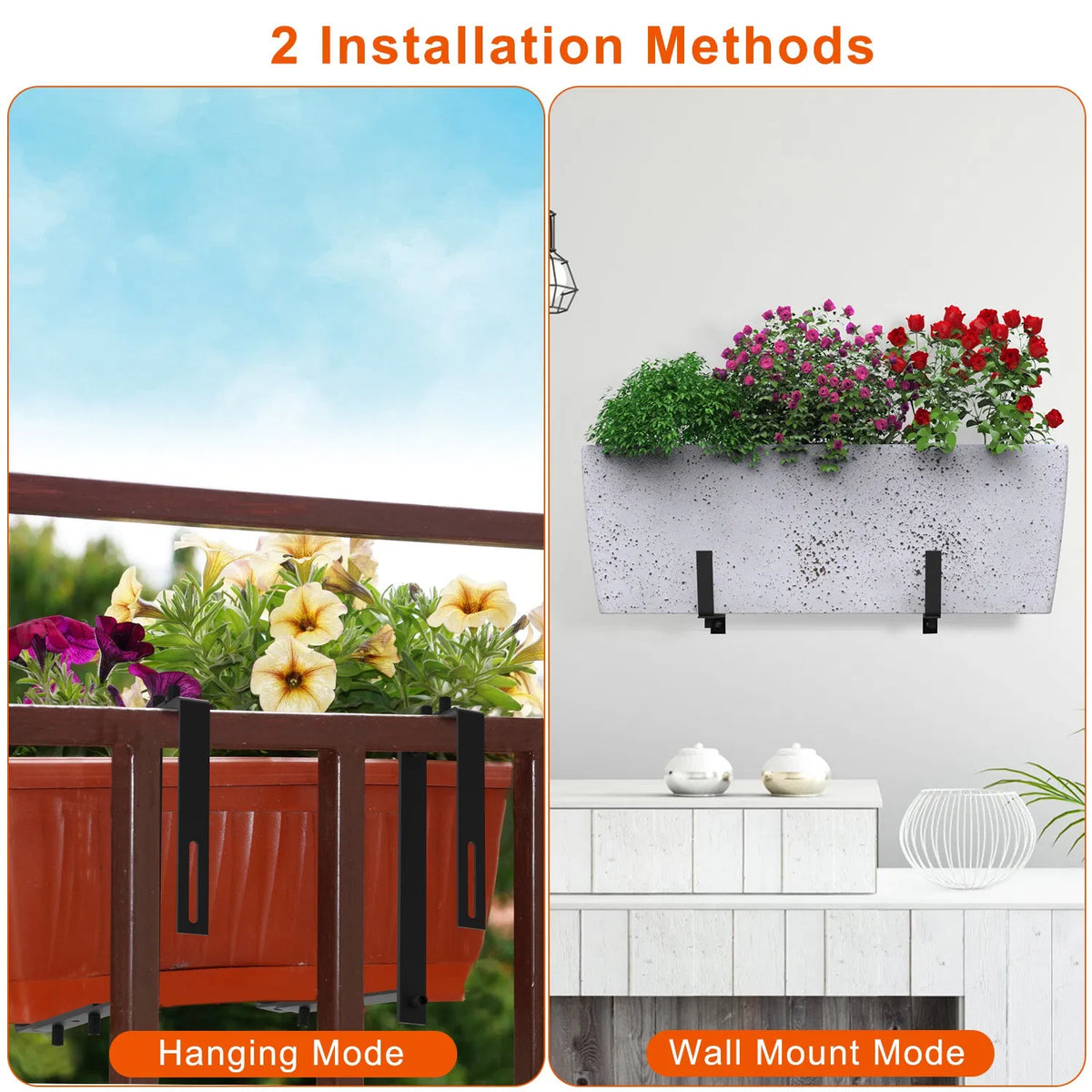 Telescopic Window Planter Bracket, Iron No-Drill Wall-Mounted Flower Box Holder, Tray & Dual-Size Hook - view 4