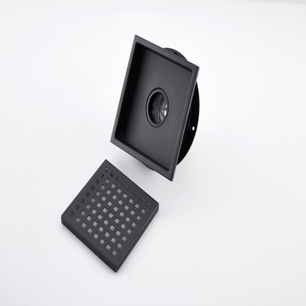 6 Inch Square Shower Drain With Removable Square Patterned Grate, 304 Stainless Steel With Flange And Hair Strainer - view 2
