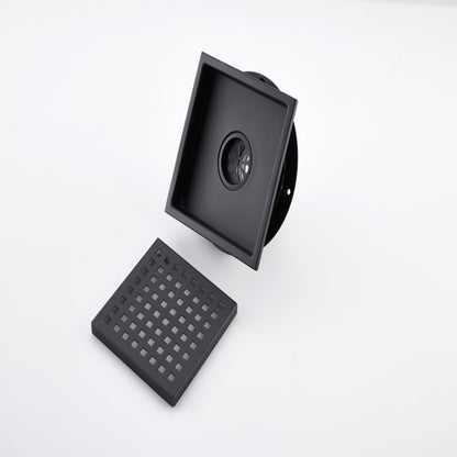 6 Inch Square Shower Drain With Removable Square Patterned Grate, 304 Stainless Steel With Flange And Hair Strainer - view 2