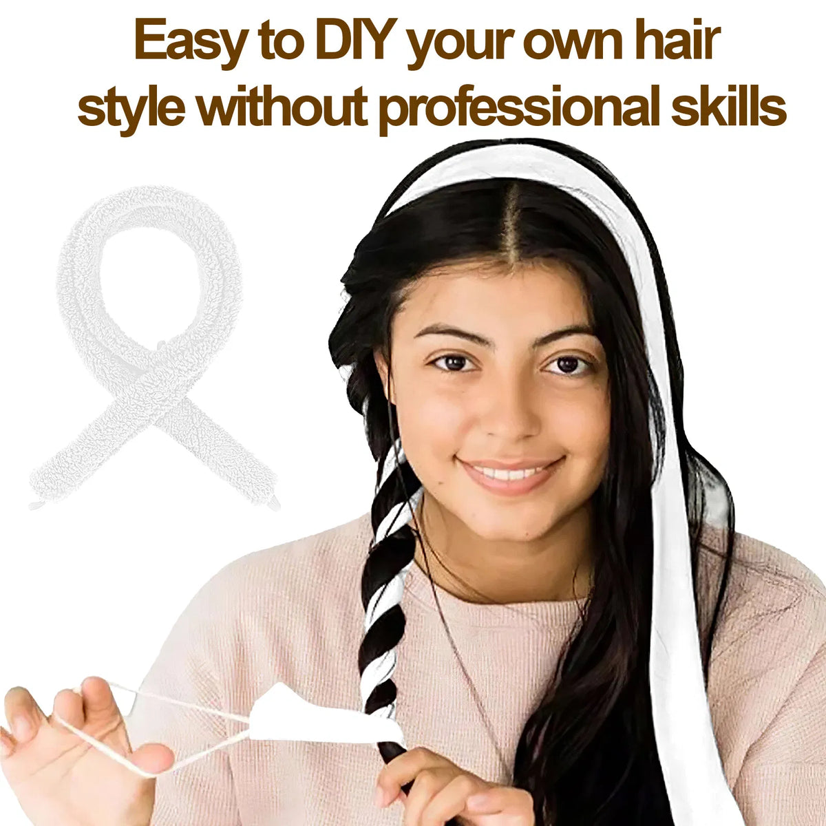 Satin Heatless Hair Curler, Lazy Natural Soft Wave DIY Heatless Curls For Sleep In Overnight, For All Hair Types - White - view 8