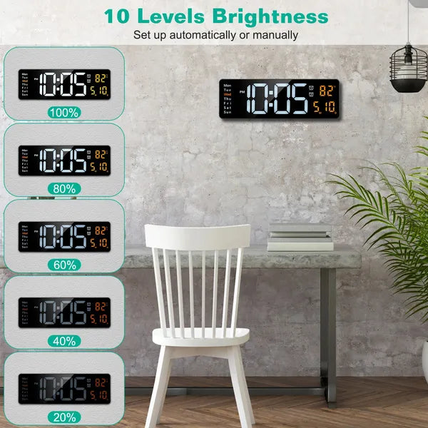 15.7in LED Digital Wall Clock With Remote Control 10 Level Brightness 3 Alarm Settings 12 24Hr Format Timing Countdown - view 5