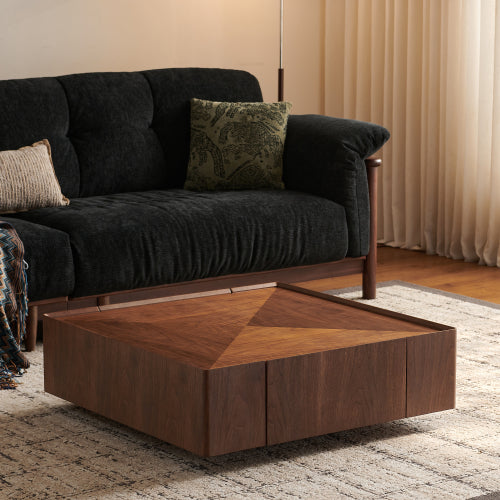 35.4-inch Coffee Table, Square Walnut Wood Design, Suitable For Living Room. Walnut Wood Material, Suitable For Bedroom - view 3