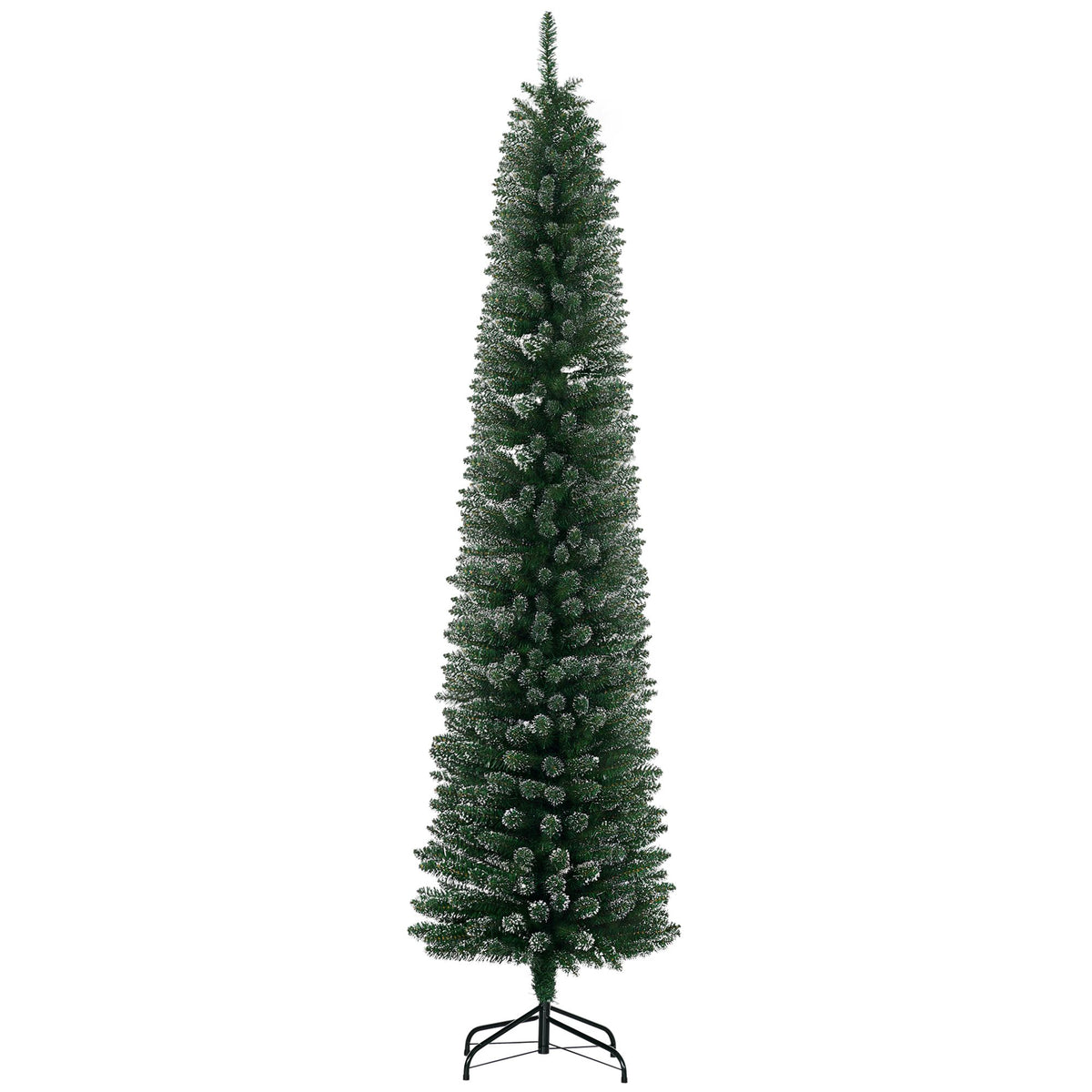 7.5FT Artificial Snow Dipped Christmas Tree Xmas Pencil Tree Holiday Home Indoor Decoration With Foldable Black Stand