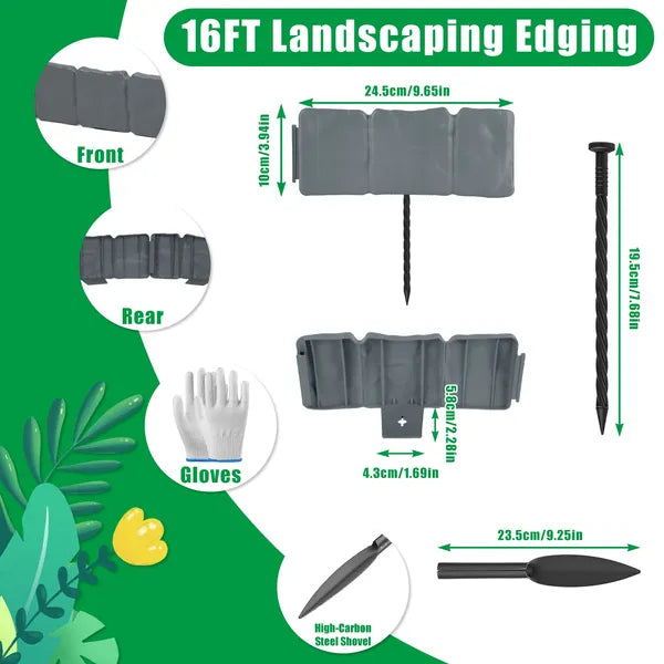 16FT Non-Digging Plastic Landscape Edging 20Pcs Faux Cobbled Stone Garden Borders With 20 Spikes Shovel Gloves Flexible - view 3