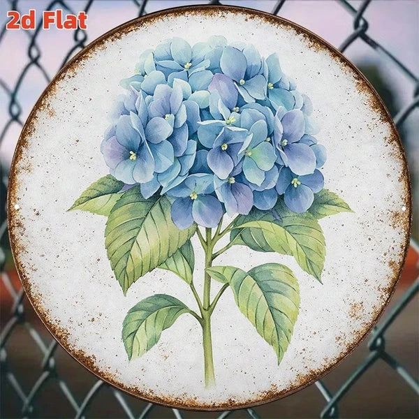 1pc Vintage Blue Hydrangea Round Sign 8x8in, Round Sign 8x8in, 8x8in, 2D Flat Decorative Plaque For Kitchen Garden - view 4