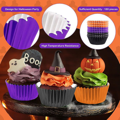 300 Pcs Halloween Foil Cupcake Liners Black Purple Orange Foil Metallic Cupcake Wrappers Halloween Party Standard - view 3
