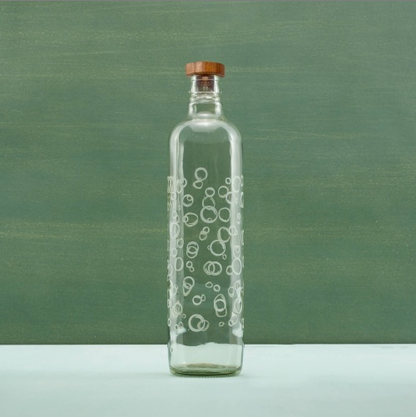 Bubbles Glass Water Bottle With Wooden Stopper