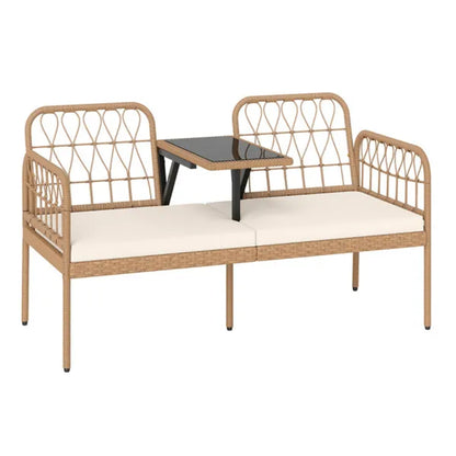 2-Person Outdoor PE Rattan Loveseat With Tempered Glass Coffee Table, 800 LBS Seat Capacity For Patio & Garden - view 2