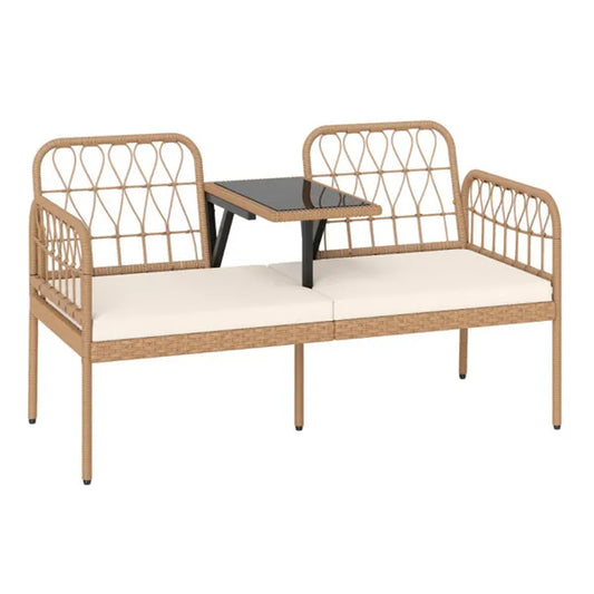 2-Person Outdoor PE Rattan Loveseat With Tempered Glass Coffee Table, 800 LBS Seat Capacity For Patio & Garden - view 2