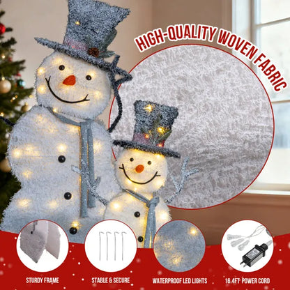 Set Of 2 Lighted Snowman With Top Hat Christmas Decorations, Pre-lit 2D Holiday Decor With 80 Warm White LED Lights - view 8