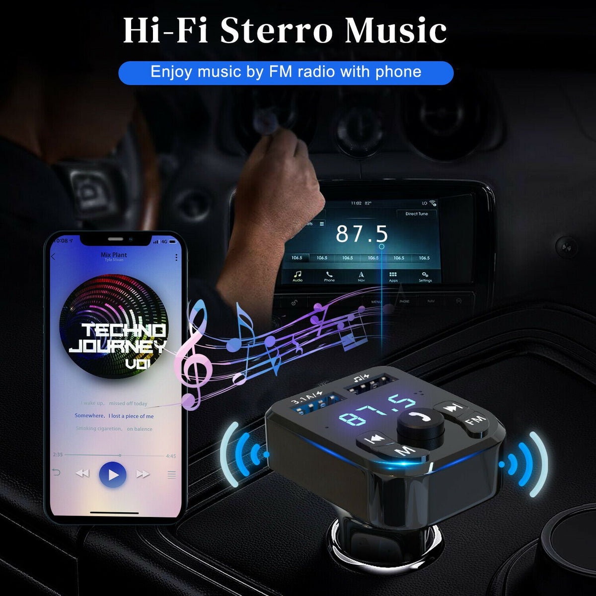 Wireless Car Bluetooth FM Transmitter MP3 Audio USB Charger Adapter Handsfree - view 2