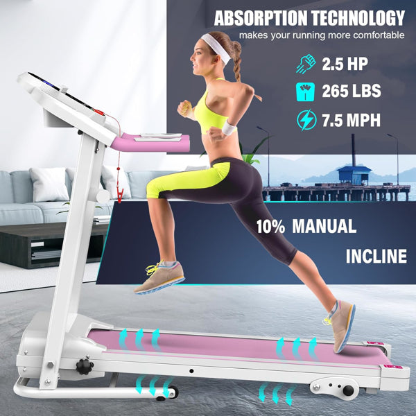Compact Folding Treadmill For Home - 2.5HP Quiet Brushless Motor, 3-Level Incline, 7.5 MPH, Shock Absorption - view 3