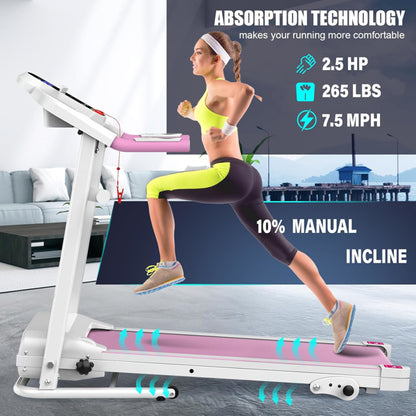 Compact Folding Treadmill For Home - 2.5HP Quiet Brushless Motor, 3-Level Incline, 7.5 MPH, Shock Absorption - view 3
