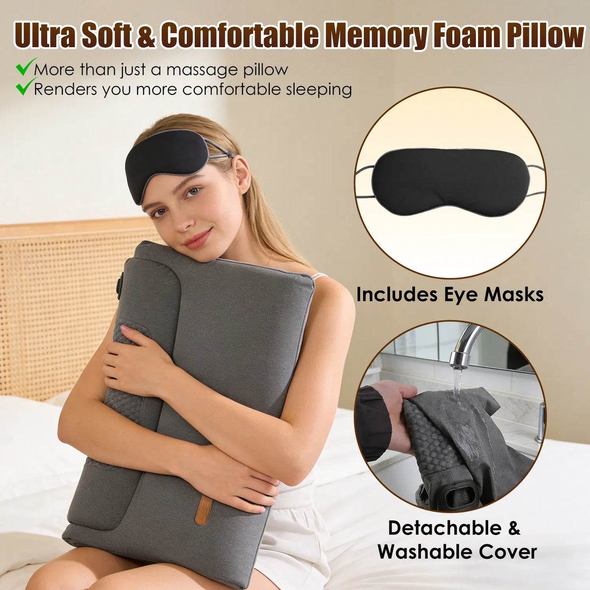 Heated Neck Massager Pillow with 3 Heat Settings (98.6°F-131°F) & 3 Vibration Modes - view 8