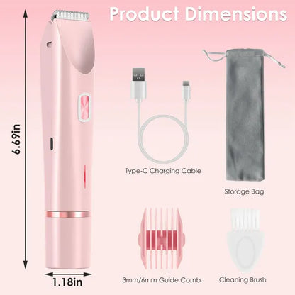 2 In 1 Bikini Trimmer For Women Dual Head Cordless Body Shaver IPX7 Waterproof Rechargeable Pubic Hair Razor Wet - view 6
