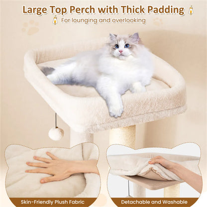 63" Wooden Cat Tree - 2-Story Condo with Bamboo Interior, 5 Sisal Scratching Posts, 44 lbs Per Layer Capacity - view 8