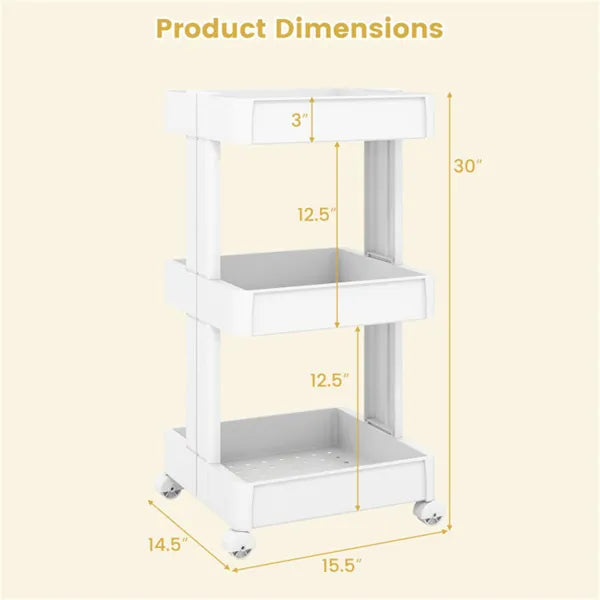 3 -Tier DIY Rolling Storage Cart,15.5 X 14.5 X 30 With Detachable Ventilated Trays For Kitchen & Bathroom - view 4