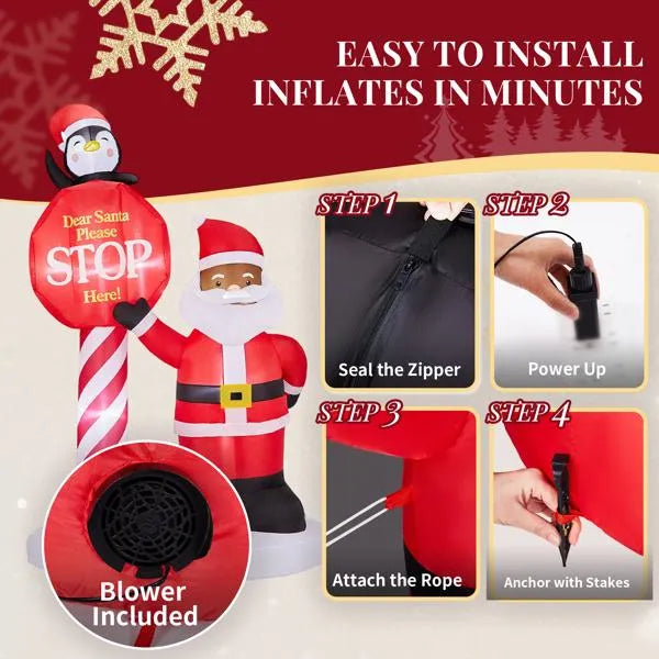 8.2FT Lighted Christmas Inflatable Decoration, Inflatable Black Santa & Road Sign - view 4