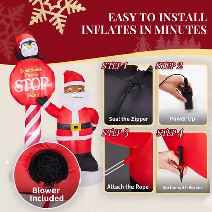 8.2FT Lighted Christmas Inflatable Decoration, Inflatable Black Santa & Road Sign - view 4