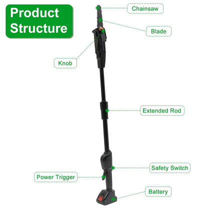 6in Cordless Pole Saw 7.4FT Maximum Extendable Length 35FT S Speed Electric Pole Chainsaw 2Pcs 3.0Ah Batteries - view 5