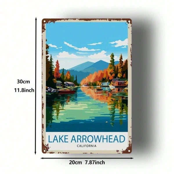 1pc Arrowhead Lake California Autumn Scenery Metal Sign, Retro Distressed Vintage Wall Art For Home Bar Garage Cafe - view 2