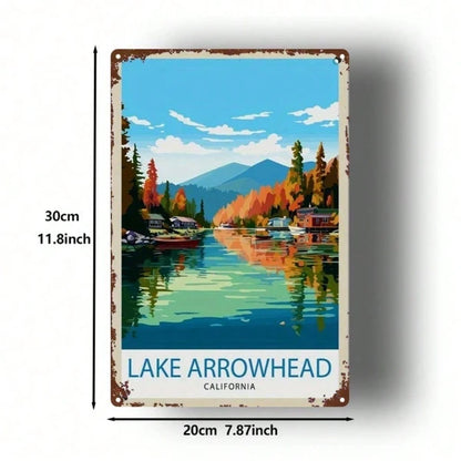 1pc Arrowhead Lake California Autumn Scenery Metal Sign, Retro Distressed Vintage Wall Art For Home Bar Garage Cafe - view 2