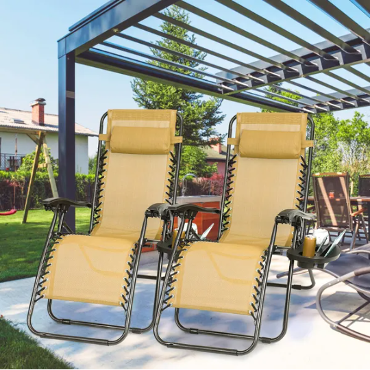 2Packs Zero Gravity Lounge Chair With Dual Side Tray 330lbs Load Foldable Recliner Chair - view 4