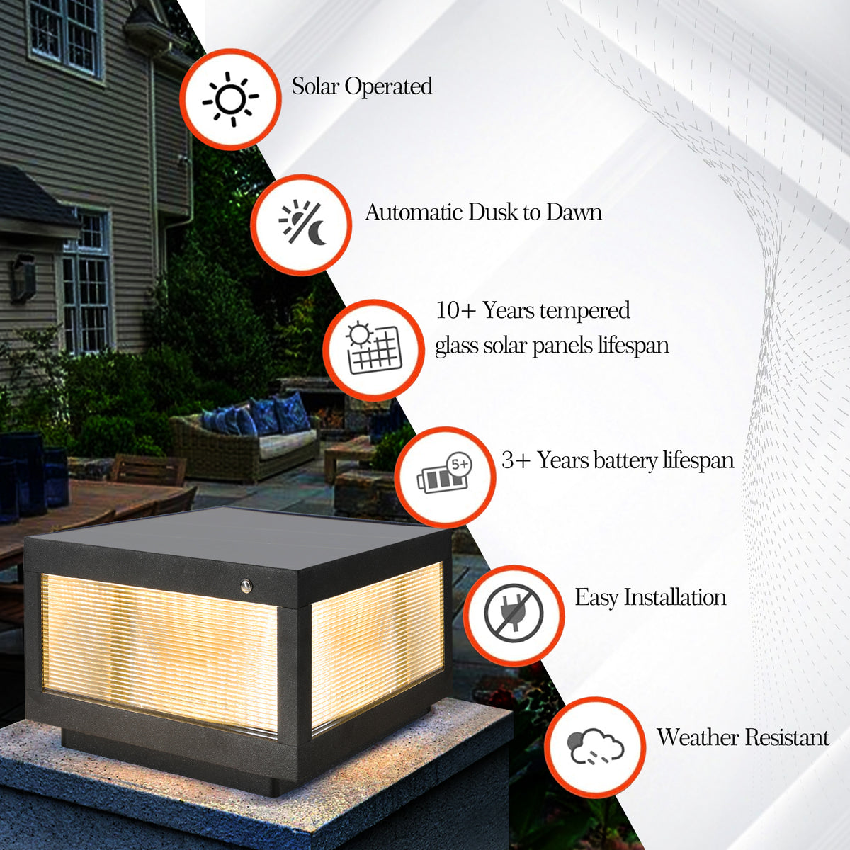 12inch Black Solar Powered LED Post Cap Light, Modern Outdoor LED Fence Light For Pathways, Decks, And Patios1-Pack - view 8