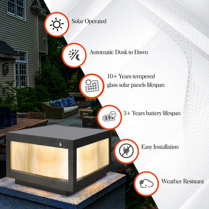 12inch Black Solar Powered LED Post Cap Light, Modern Outdoor LED Fence Light For Pathways, Decks, And Patios1-Pack - view 8