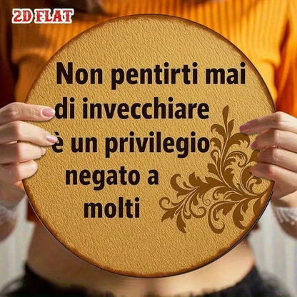 1pc Vintage Italian Phrase "Don't Regret Tomorrow" Round Aluminum Wall Plaque, 8-Inch Dark Brown Border Sign - view 2