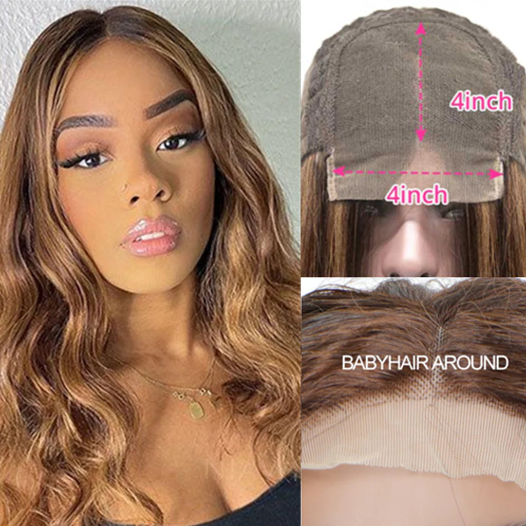 4x4 Lace Closure Human Hair Wig Highlight P4 27 Body Wave Density - view 3