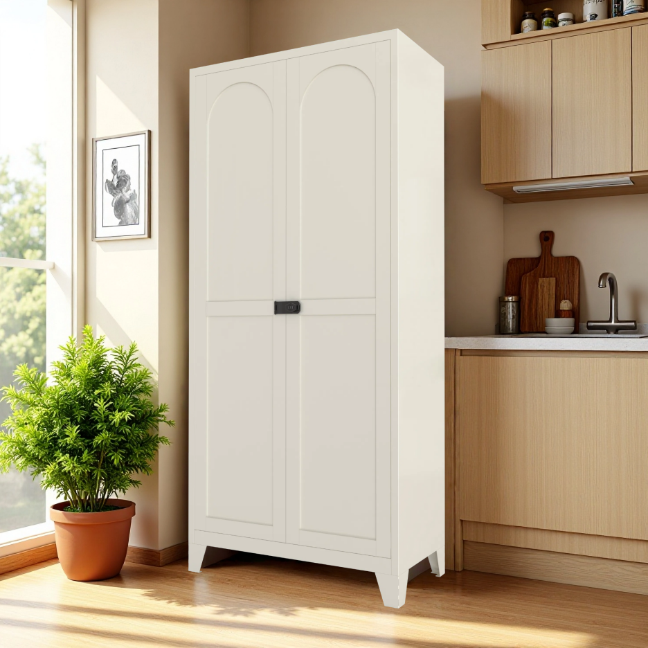 71'' 2 Shapely Door Cabinet With Lock, Metal Storage Cabinet With Doors And Adjustable Shelves, For Kitchen, Bedroom - view 6