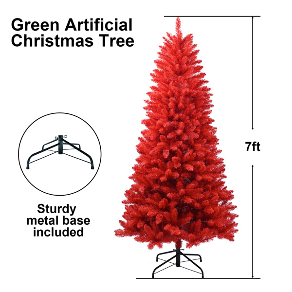 Artificial 7ft Red Christmas Tree With 1066 PVC Branch Tips, Hinged Premium & Foldable Base For Indoor Holiday - view 9