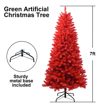 Artificial 7ft Red Christmas Tree With 1066 PVC Branch Tips, Hinged Premium & Foldable Base For Indoor Holiday - view 9